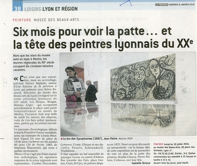 2016-8 janvier-Cottavoz-Les peintres Lyonnais- Le progres-Lyon-1