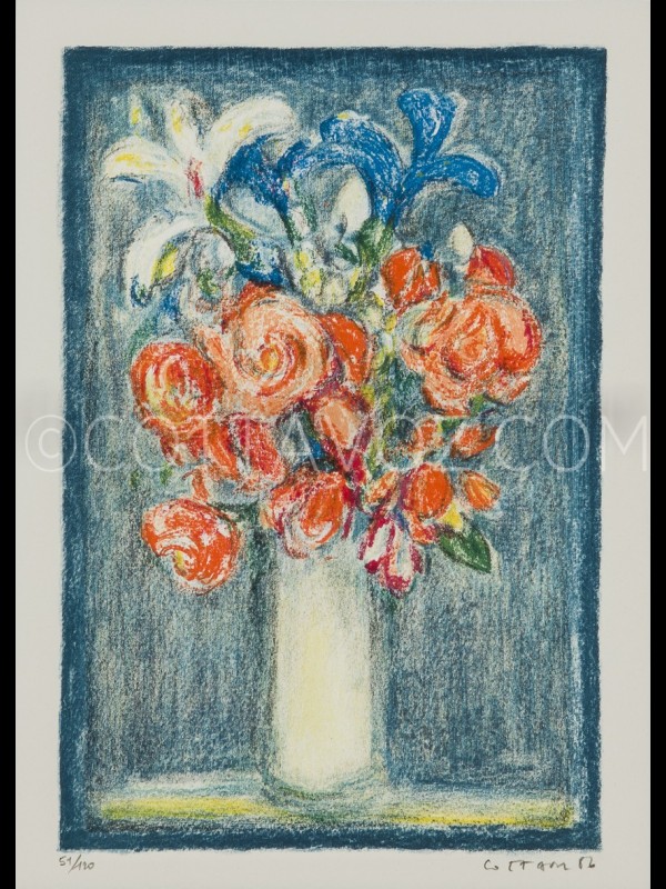 Petit bouquet sur fond bleu_cottavoz_1986 Petit bouquet sur fond bleu_cottavoz_1986