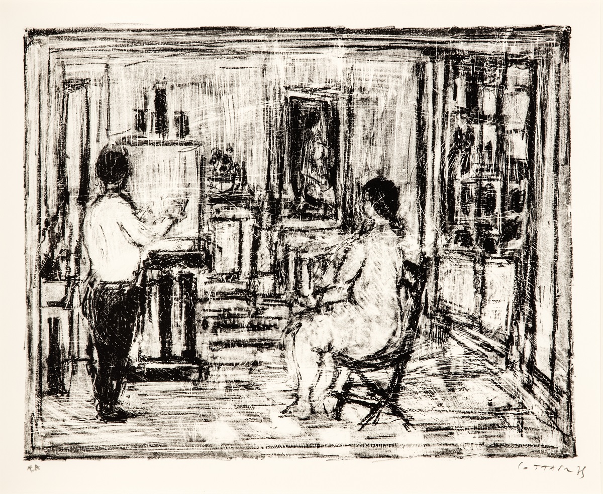 COTTAVOZ-Le peintre et son modele dans l'atelier gravure signature litho